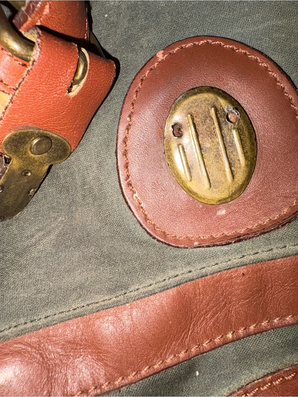 Men's Green Canvas and Brown Leather Backpack